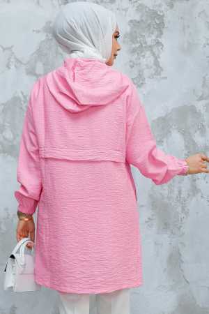 Kapşonlu Pembe Tesettür Kap 44721P - 3