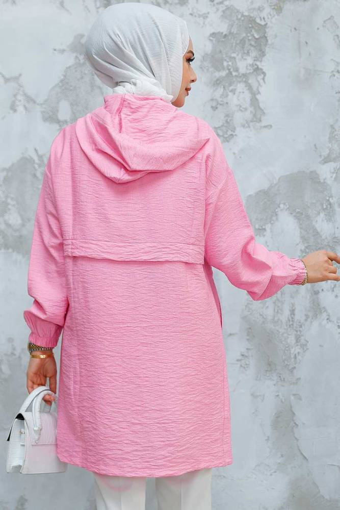 Kapşonlu Pembe Tesettür Kap 44721P - 3