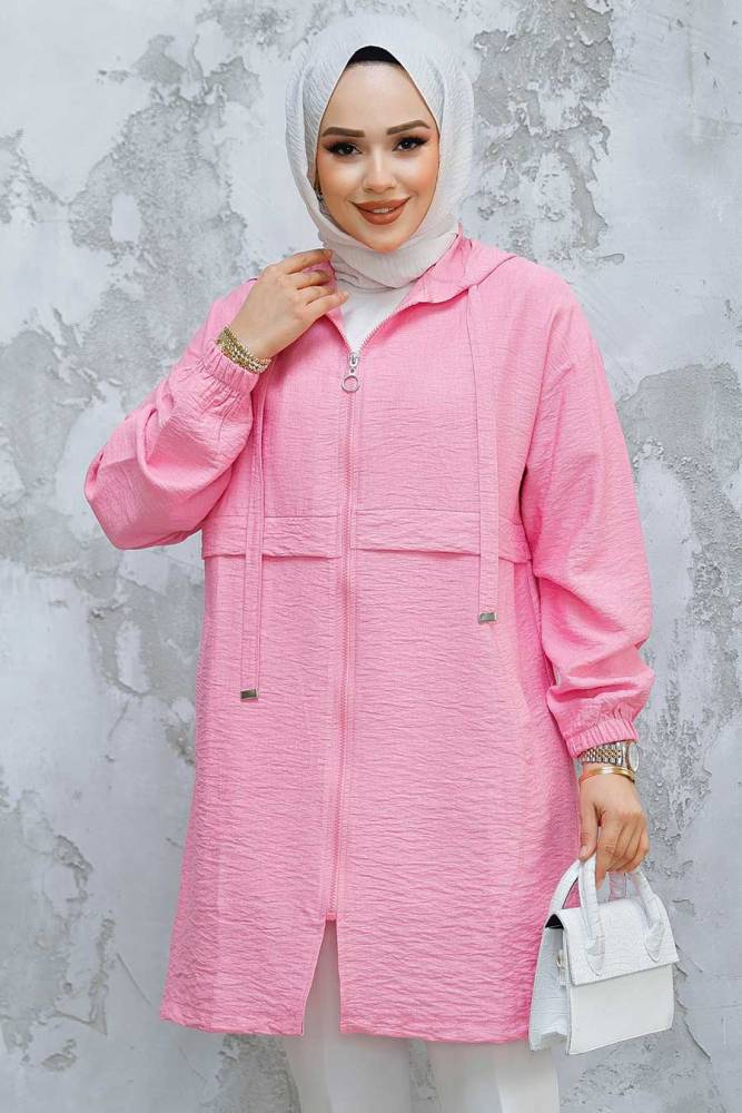 Kapşonlu Pembe Tesettür Kap 44721P - NEVA STYLE