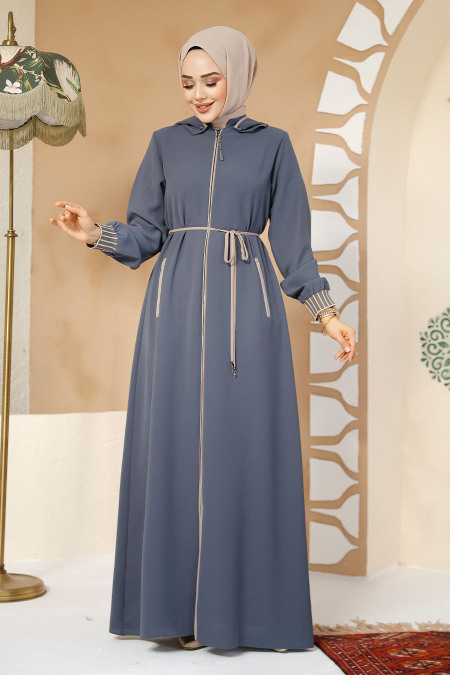 Kapşonlu Petrol Yeşili Tesettür Abaya 81151PY - 3