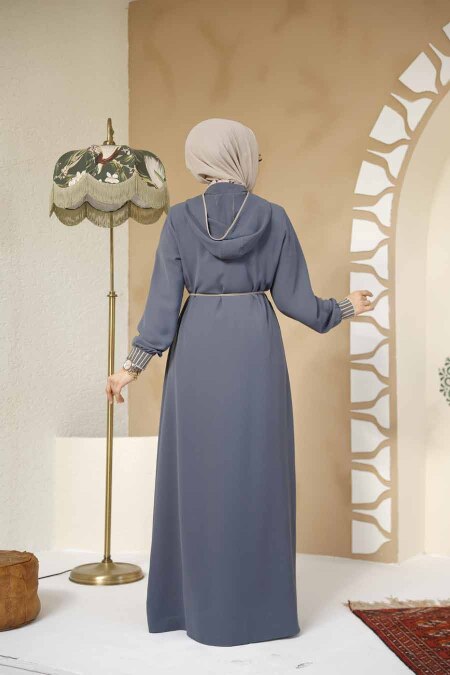 Kapşonlu Petrol Yeşili Tesettür Abaya 81151PY - 5