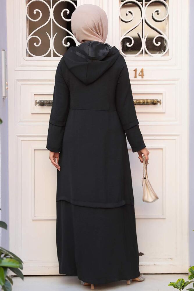 Kapşonlu Siyah Tesettür Abaya 17303S - 2