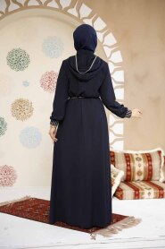 Kapşonlu Koyu Lacivert Tesettür Abaya 81151KL - 5