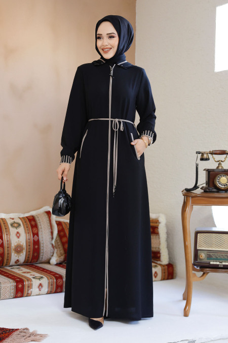 Kapşonlu Siyah Tesettür Abaya 81151S - 3