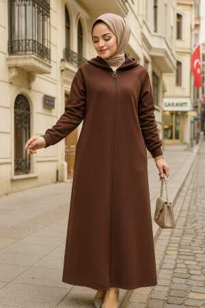 Kapşonlu Kahverengi Scuba Tesettür Kap 72231KH - NEVA STYLE