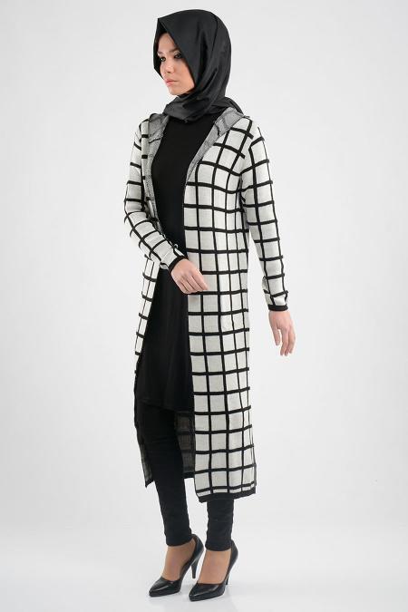 Kapşonlu Siyah Tesettür Triko 3092-01S - 2