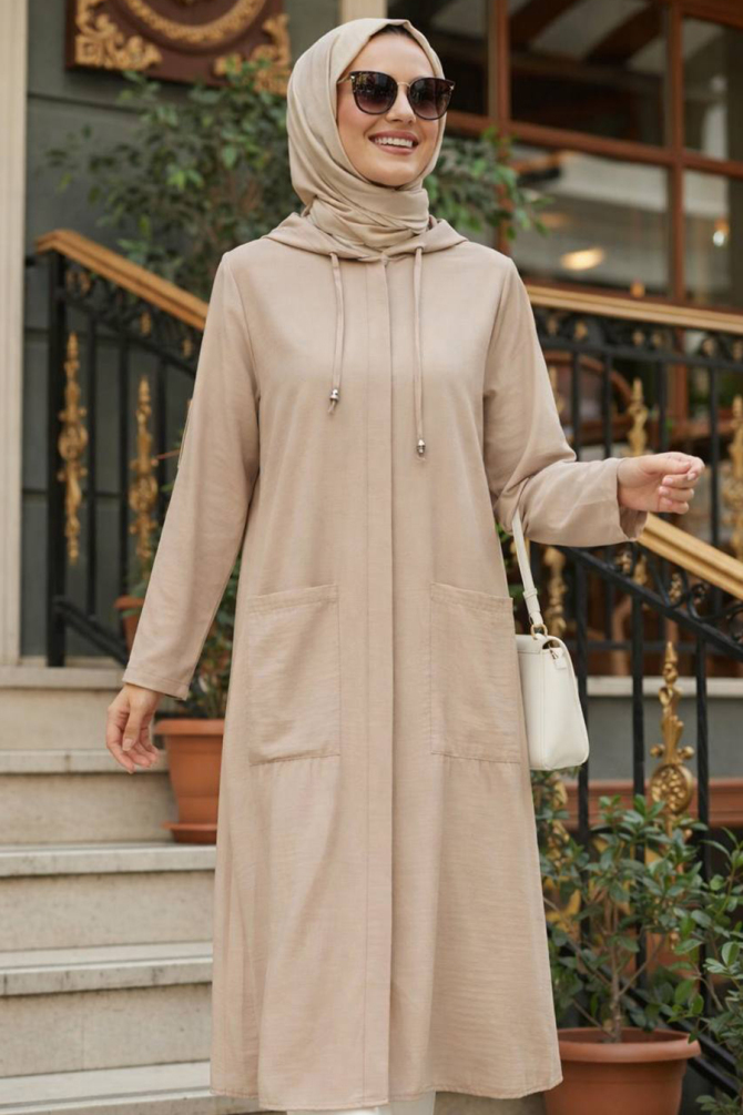 Kapşonlu Vizon Tesettür Kap 18461V - 1