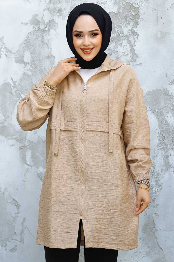 Kapşonlu Vizon Tesettür Kap 44721V - NEVA STYLE