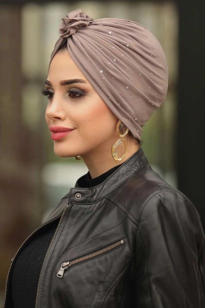 Kar Yağdı Kahverengi Bone Şal 7527KH - NEVA STYLE SALLAR