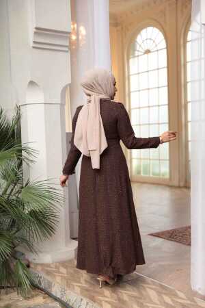 Kareli Kahverengi Tüvit Tesettür Elbise 62512KH - 3