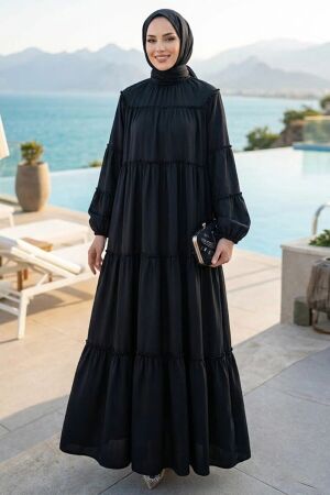 Kat Kat Gathered Black Modest Dress 40131S - 1