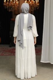 Kat Piliseli Beyaz Tesettür Elbise 44761B - Thumbnail