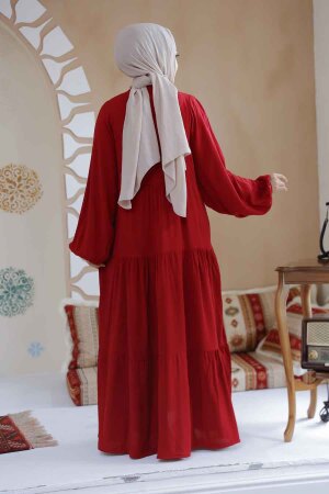 Kat Piliseli Bordo Tesettür Elbise 20612BR - 3