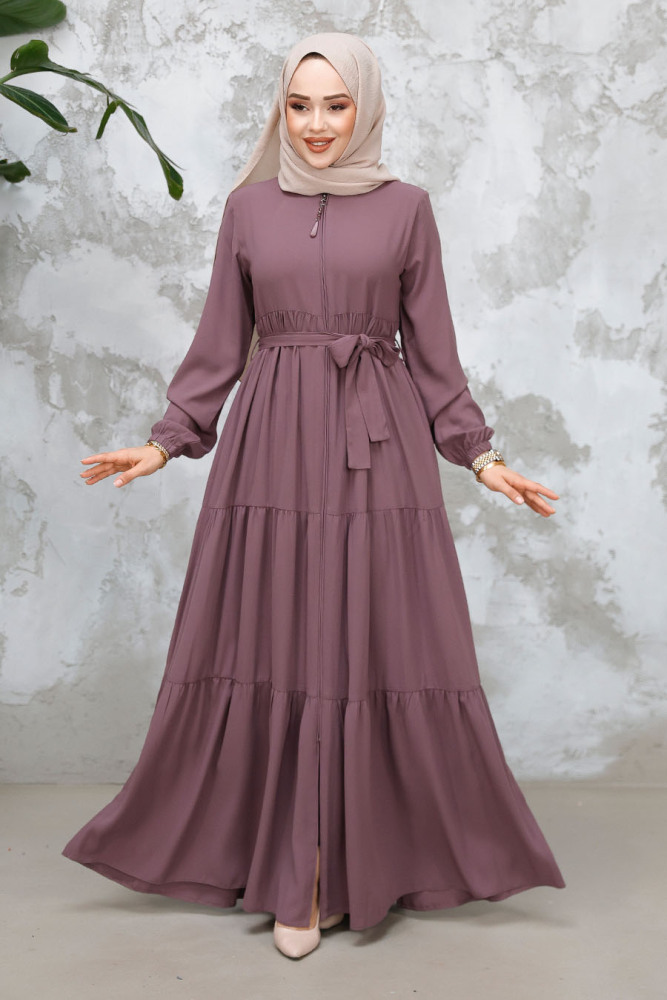 Kat Piliseli Gül Kurusu Tesettür Abaya 80781GK - 1