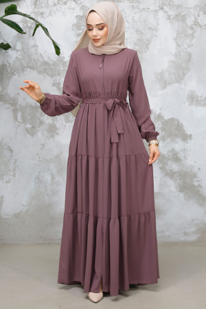 Kat Piliseli Gül Kurusu Tesettür Abaya 80781GK - 3