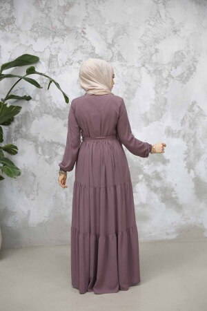 Kat Piliseli Gül Kurusu Tesettür Abaya 80781GK - 5