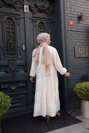Kat Piliseli Krem Tesettür Elbise 19046KR - 4