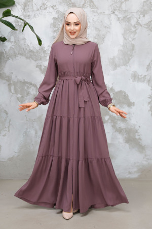 Kat Piliseli Gül Kurusu Tesettür Abaya 80781GK - 1