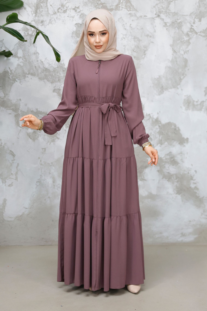 Kat Piliseli Gül Kurusu Tesettür Abaya 80781GK - 2