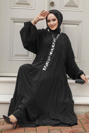 Kat Piliseli Siyah Tesettür Elbise 10244S - 3