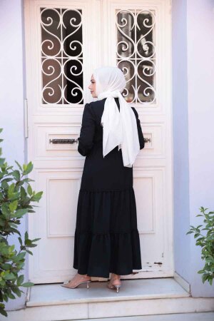 Kat Piliseli Siyah Tesettür Elbise 596S - 4