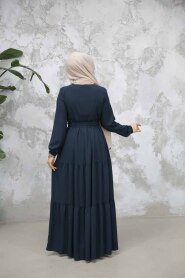 Kat Piliseli Zümrüt Yeşili Tesettür Abaya 80781ZY - 4