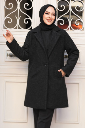 Keçe Siyah Tesettür Kaban 72351S - NEVA STYLE