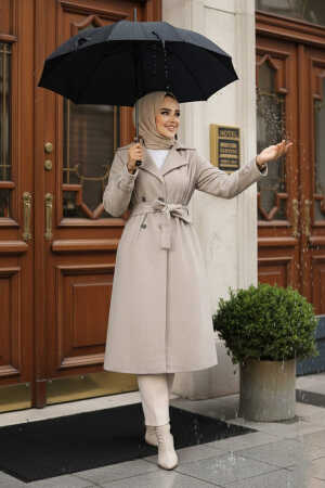 Kemerli Bej Kaşe Tesettür Kaban 61210BEJ - NEVA STYLE