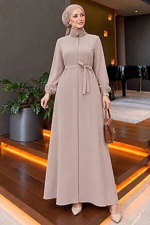 Kemerli Bej Tesettür Ferace 26391BEJ - N.S NEVA STYLE