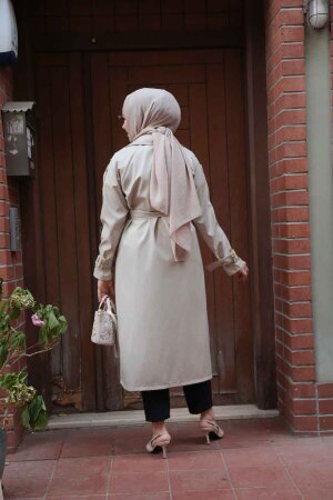 Kemerli Bej Tesettür Trençkot 10701BEJ - 4