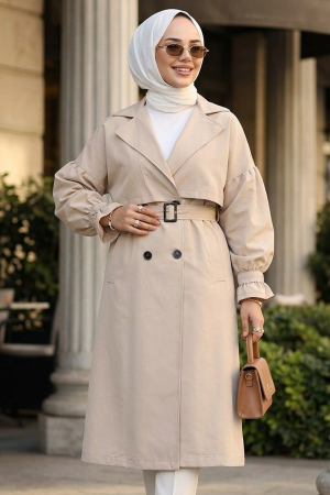 Kemerli Bej Tesettür Trençkot 26421BEJ 