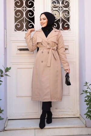 Kemerli Bej Tesettür Trençkot 62481BEJ - 2