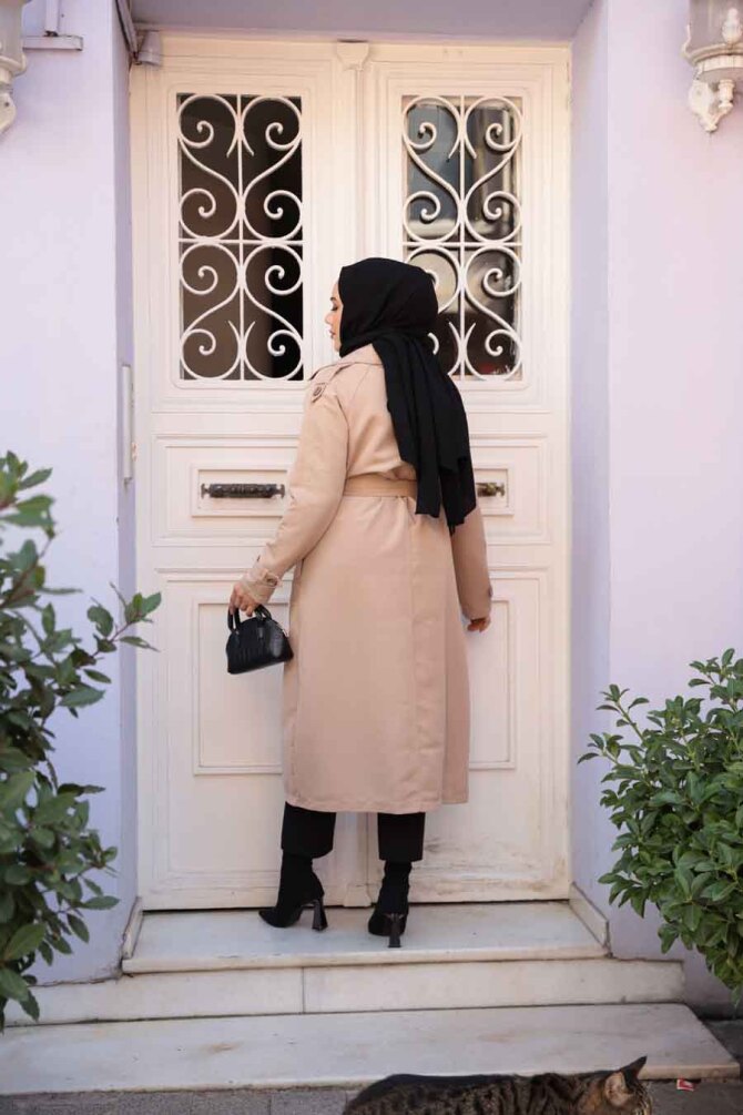 Kemerli Bej Tesettür Trençkot 62481BEJ - 3