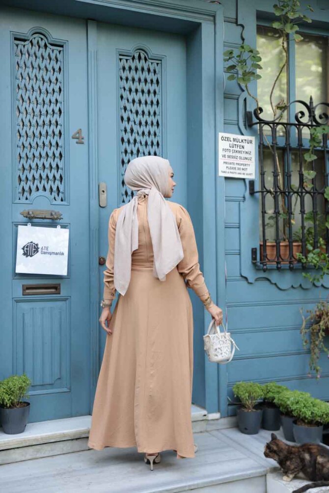 Kemerli Bisküvi Tesettür Elbise 6621BS - 3