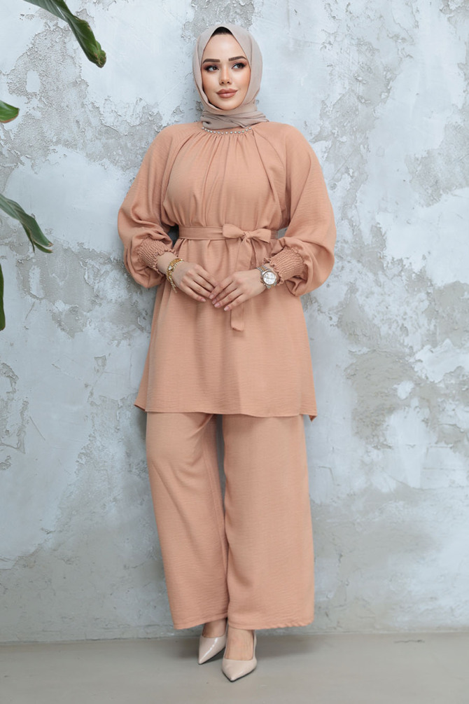 Kemerli Bisküvi Tesettür İkili Takım 44691BS - 1