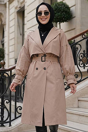 Kemerli Bisküvi Tesettür Trençkot 26421BS - N.S NEVA STYLE