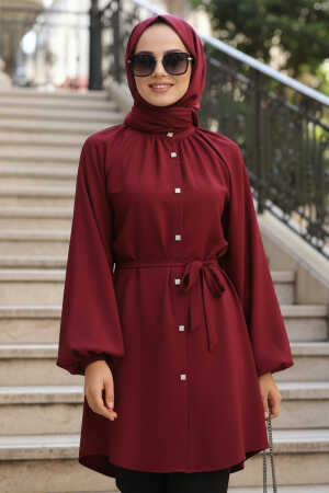 Kemerli Bordo Tesettür Tunik 52871BR 