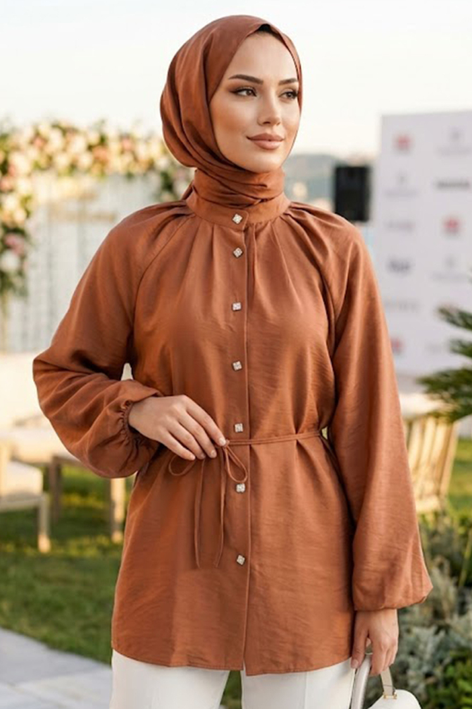 Kemerli Camel Tesettür Tunik 52871C - 1