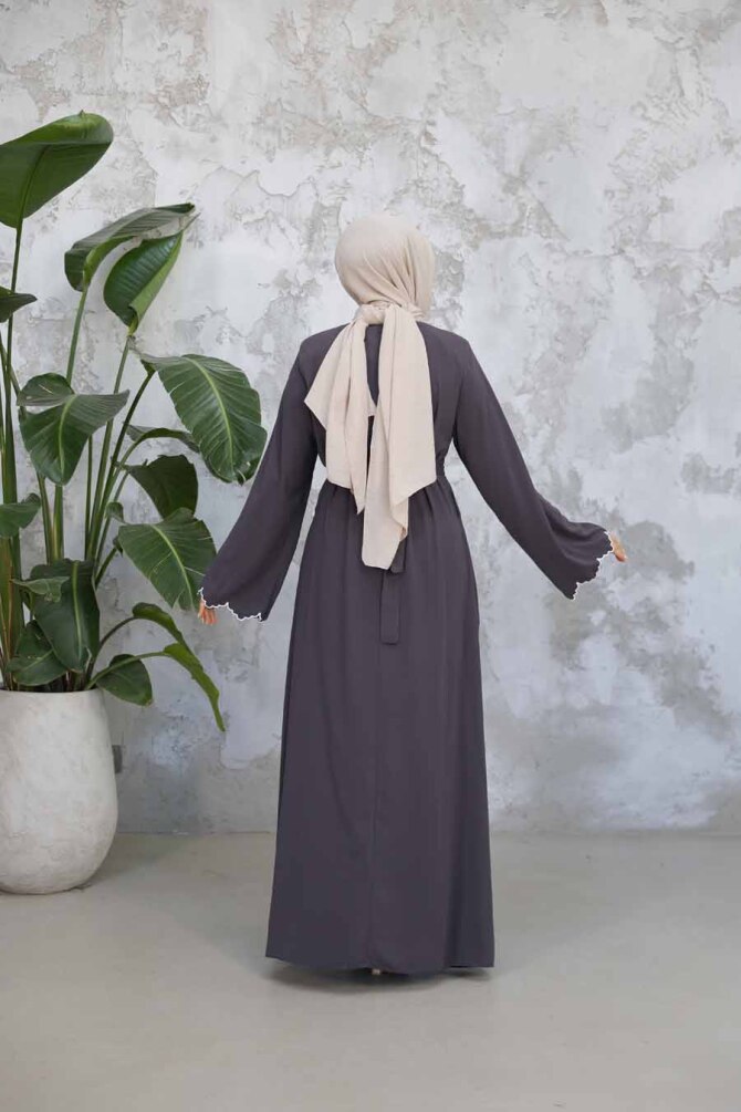 Kemerli Füme Tesettür Ferace 29125FU - 4
