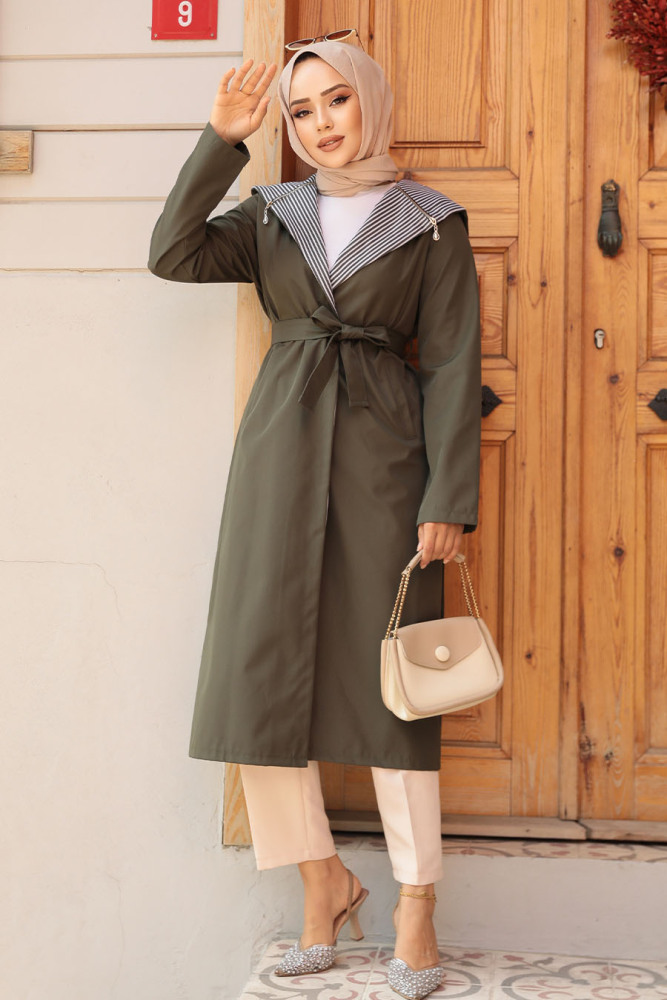 Kemerli Haki Tesettür Kap 689HK - NEVA STYLE