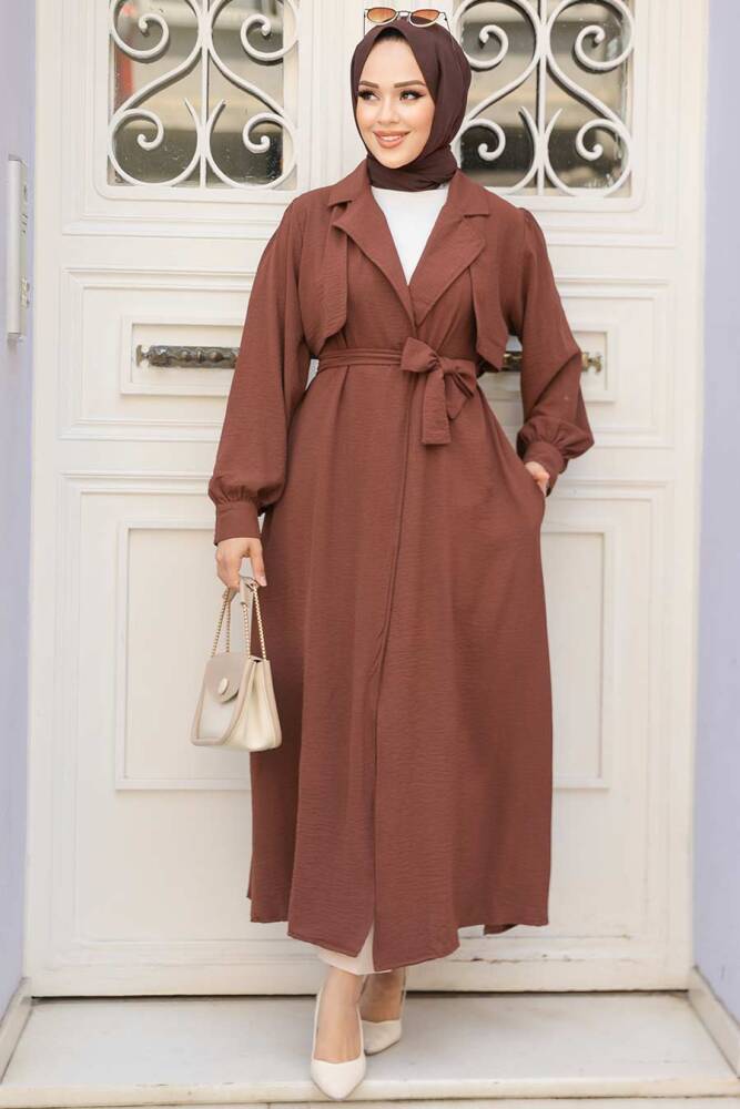 Kemerli Kahverengi Tesettür Kap 6822KH - NEVA STYLE