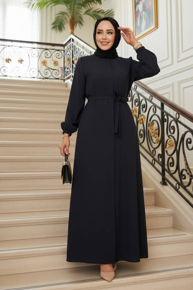 Kemerli Lacivert Tesettür Ferace 26391L - N.S NEVA STYLE