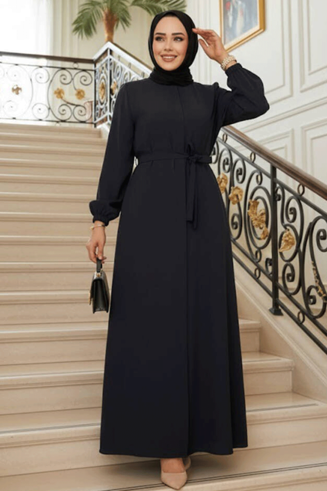 Kemerli Lacivert Tesettür Ferace 26391L - 1