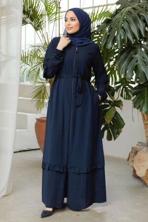 Kemerli Lacivert Tesettür Ferace 45278L 