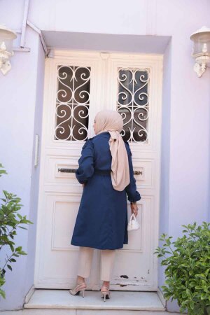 Kemerli Lacivert Tesettür Trençkot 62181L - 4