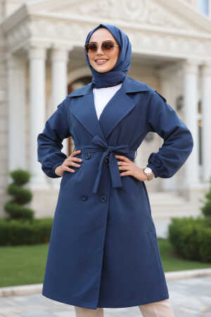 Kemerli Lacivert Tesettür Trençkot 62181L - N.S NEVA STYLE