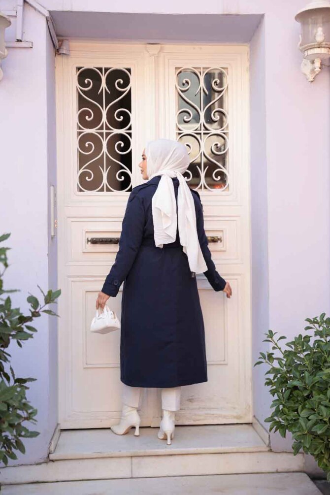 Kemerli Lacivert Tesettür Trençkot 62481L - 3