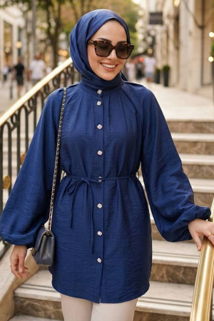 Kemerli Lacivert Tesettür Tunik 52871L 