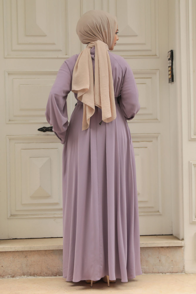 Kemerli Lila Tesettür Elbise 330104LILA - 3