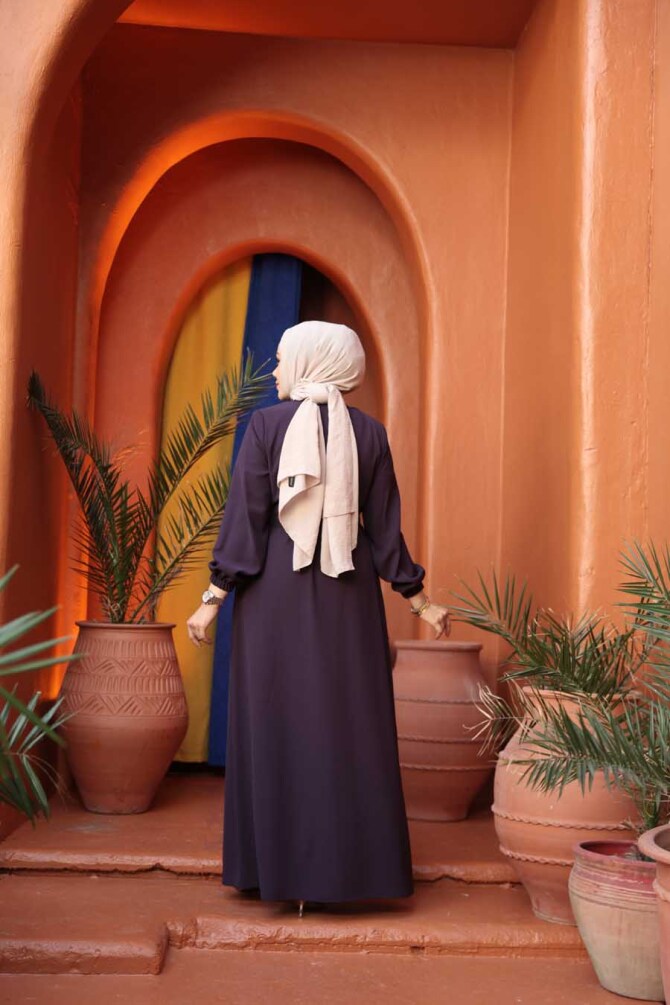 Kemerli Mürdüm Tesettür Ferace 26391MU - 4